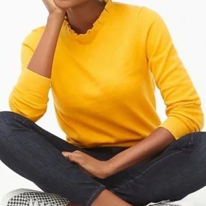 J.Crew Ruffle Neck Sweater Ochre Yellow Mustard Pullover New Women Large Sweater